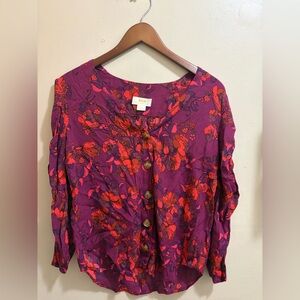 Anthropologie Maeve Purple and Red Floral Top